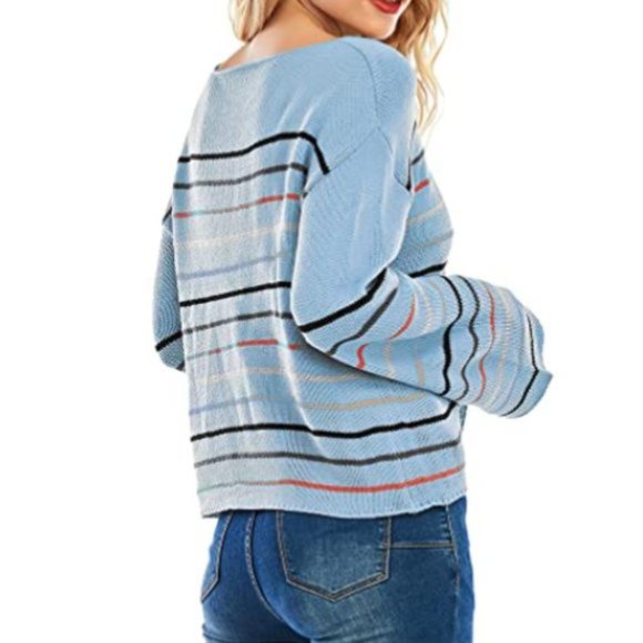 NWT Striped Knit Bell Sleeve Slouchy Sweater Top. - Picture 3 of 6